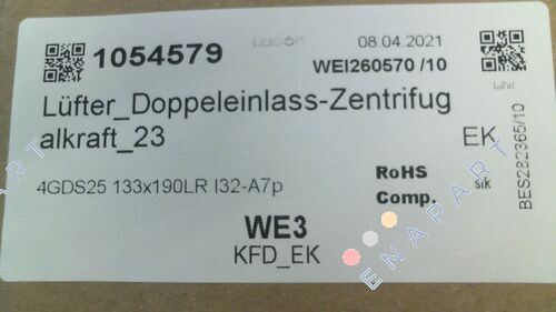 4GDS25 133x190LR I32-A7p / 1054579 Fan_Dual Giriş Santrifüj Kuvveti