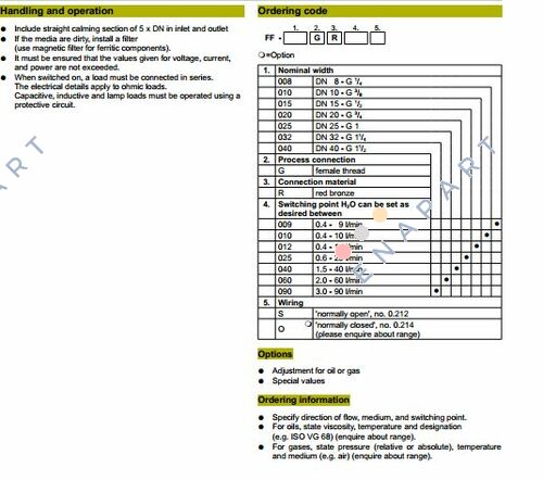 FF-040.GR.015T.IP65/0212 Akış Anahtarı