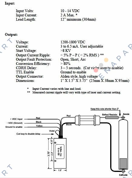 E-15 6 ″ ila 9 ″ kafalar için 12 VDC HeNe Lazer Güç Kaynağı