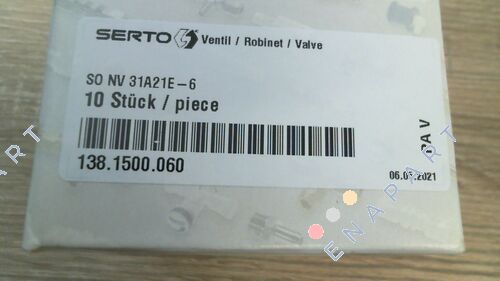 138.1500.060 / SO NV 31A21E-6 Kontrol açısı valfi
