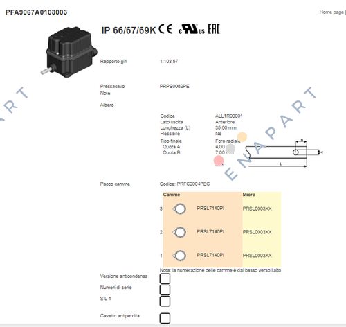 PFA9067A0103003 TEMEL DÖNÜŞ LİMİT ANAHTARI