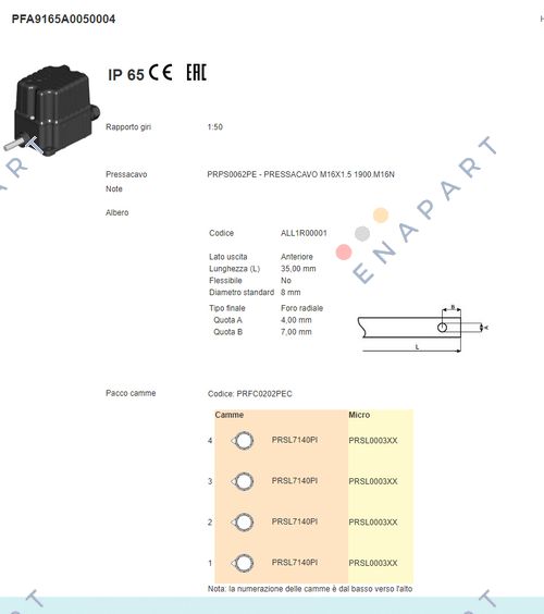 PFA9165A0050004 TEMEL HIZ LİMİTİ ANAHTARI